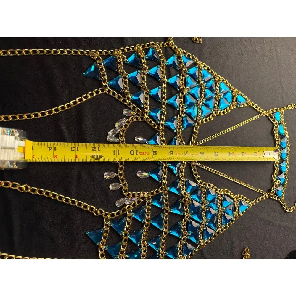 Rhinestone body chain bra, statement accessory bikini harness top body jewelry